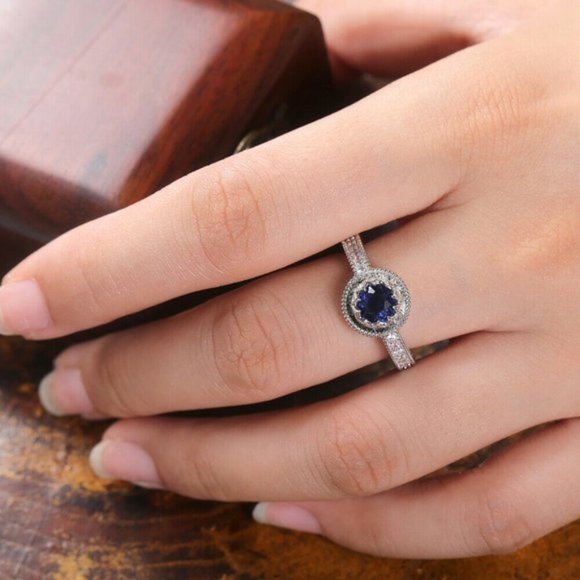 Gorgeous 925 Silver Crown Shape Blue Sapphire Ring